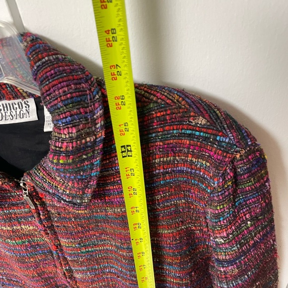 CHICO’S Silk Muticolor Jacket • size 2 aka Large • zip up • striped woven design - Picture 7 of 14